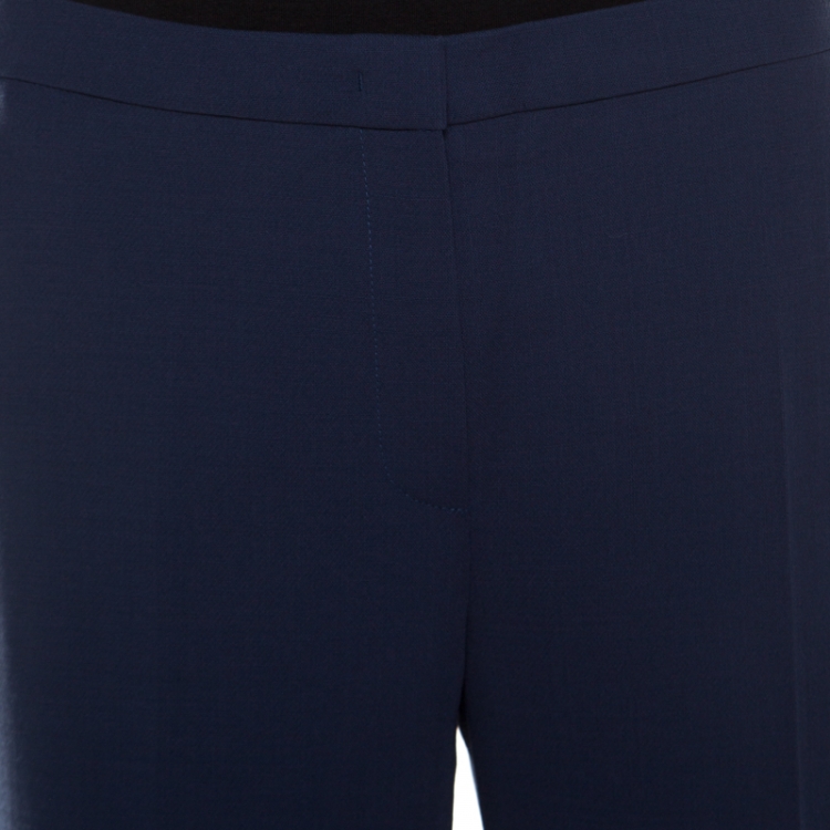 Pre Owned Escada Saphire Blue Wool Crepe High Waist Tovah Trousers M