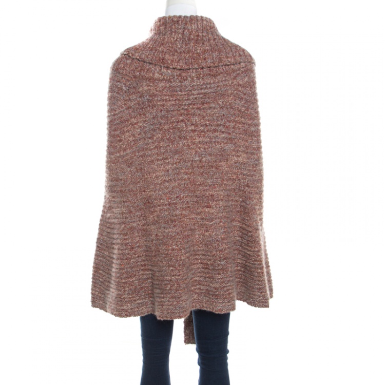 مملوكة مسبقًا Escada Multicolor Chunky Wool and Cashmere Knit Belted Turtle Neck Poncho L