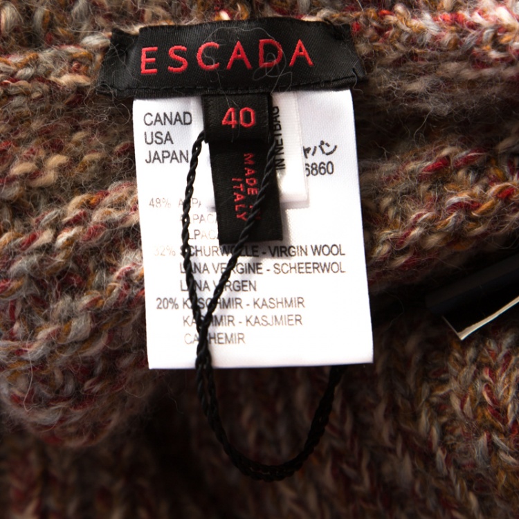 مملوكة مسبقًا Escada Multicolor Chunky Wool and Cashmere Knit Belted Turtle Neck Poncho L