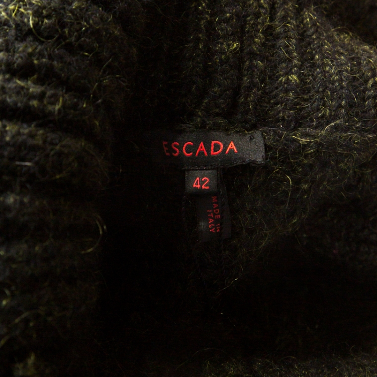 Pre Owned Escada Green Foil Printed Mohair Blend Turtleneck Sweater L
