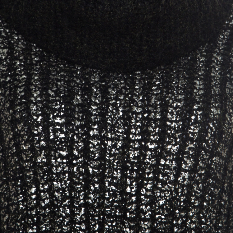 Pre Owned Escada Green Foil Printed Mohair Blend Turtleneck Sweater L