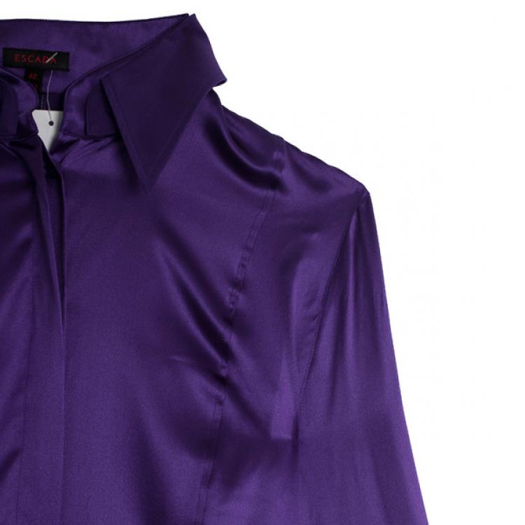 Pre Owned Escada Purple Silk Button Down Top L