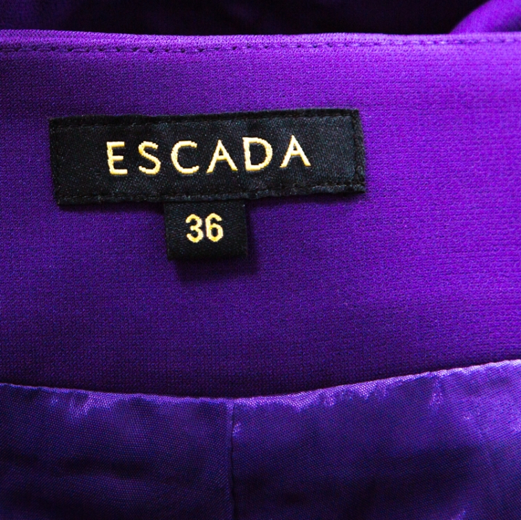Pre Owned Escada Purple Stretch Crepe Ruched Back Pencil Skirt M 