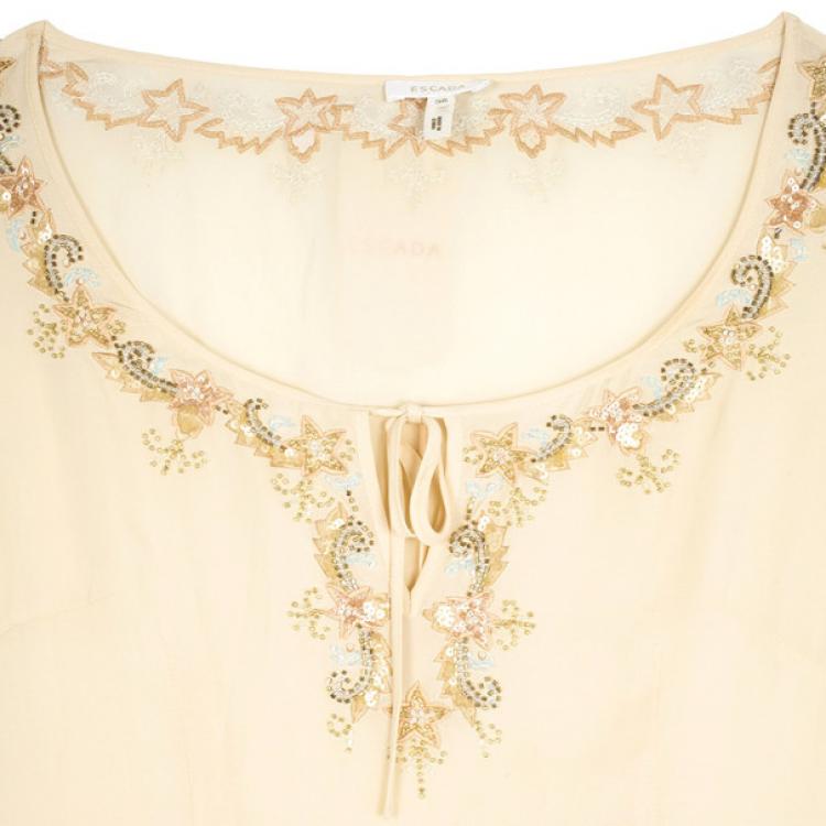 Pre Owned Escada Embellished Silk Top S