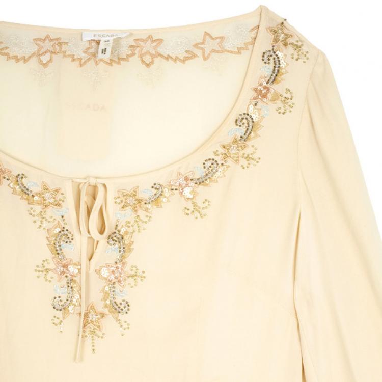 Pre Owned Escada Embellished Silk Top S