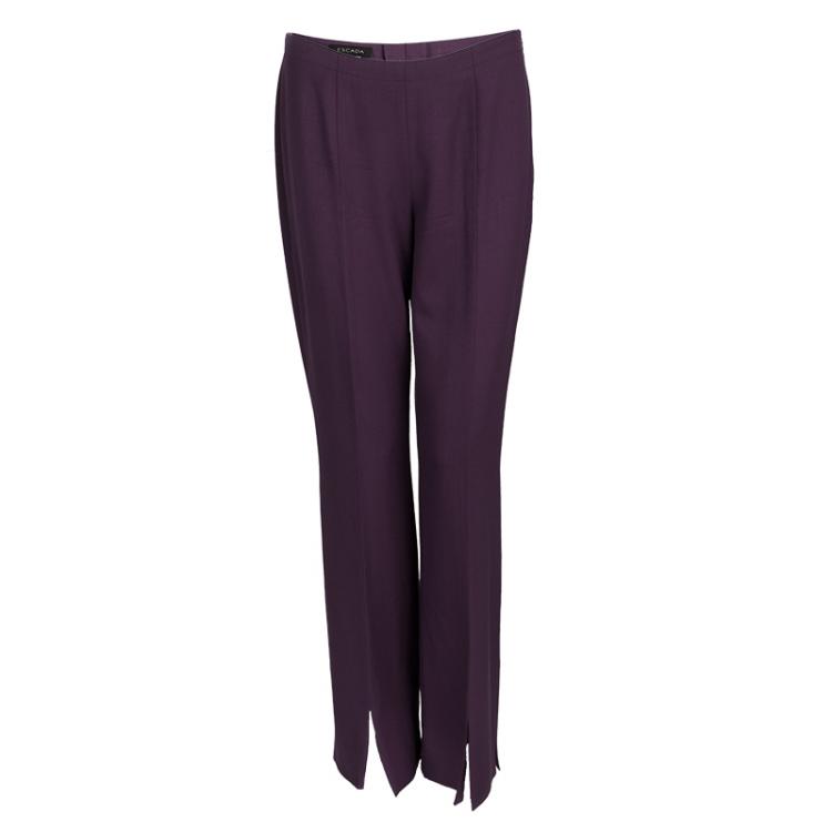 Pre Owned Escada Purple Wool Raccoon Fur Collar Detail Cardigan and Trouser Set M