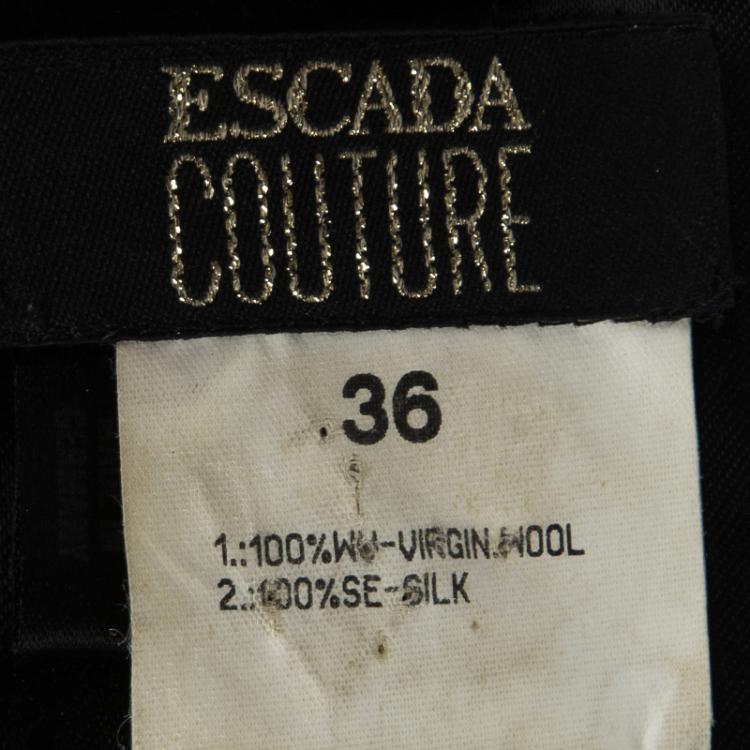 Pre Owned Escada Couture Black Quilted Velvet Trim Strapless Maxi Dress S
