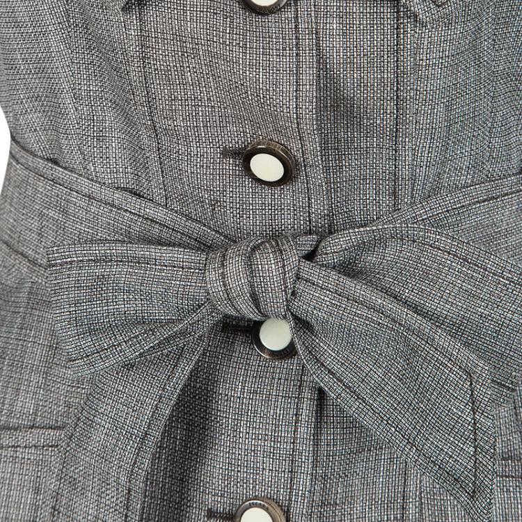 Pre Owned Escada Brown and White Textured Belted Vest and Trouser Set S