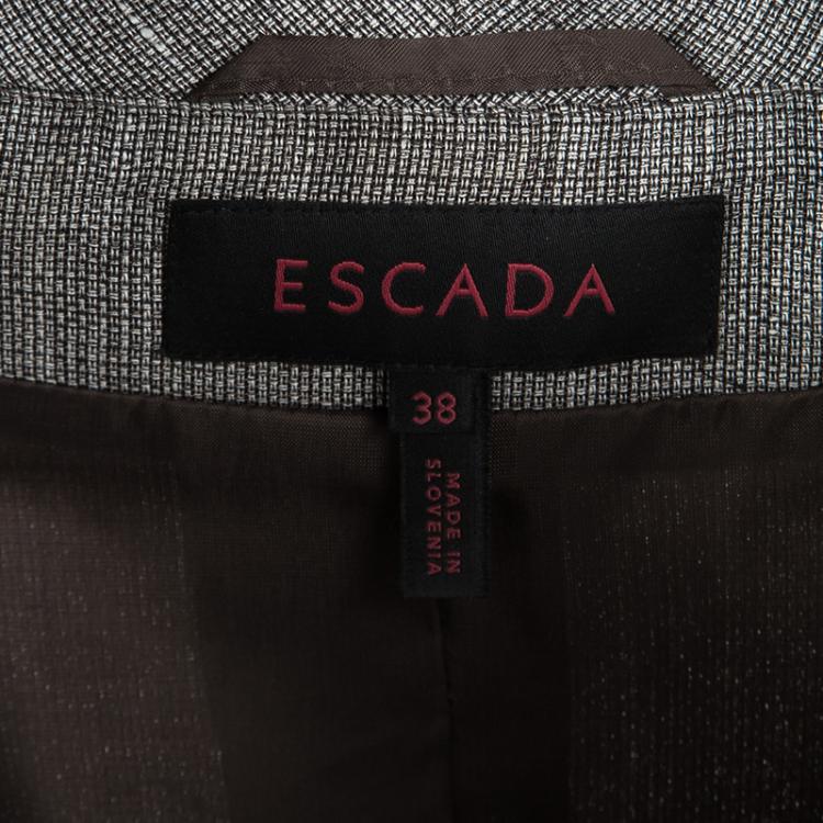 Pre Owned Escada Brown and White Textured Belted Vest and Trouser Set S