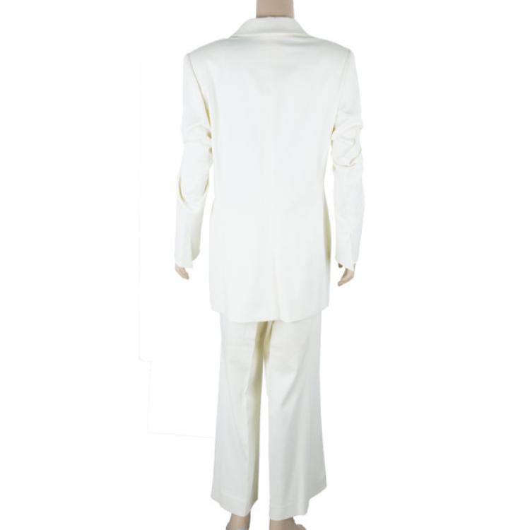 Pre Owned Escada Off-White Embroidered Suit M