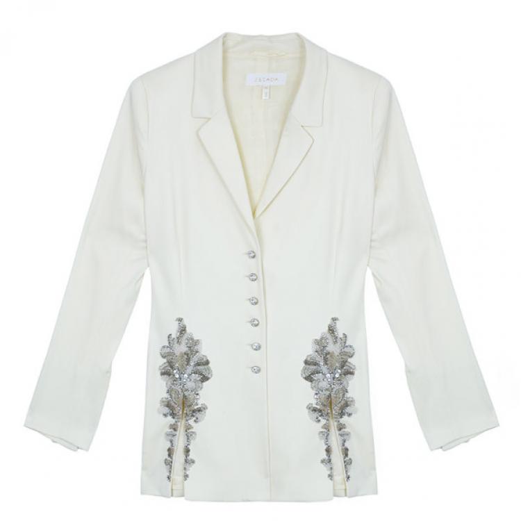 Pre Owned Escada Off-White Embroidered Suit M
