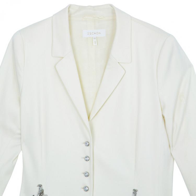 Pre Owned Escada Off-White Embroidered Suit M