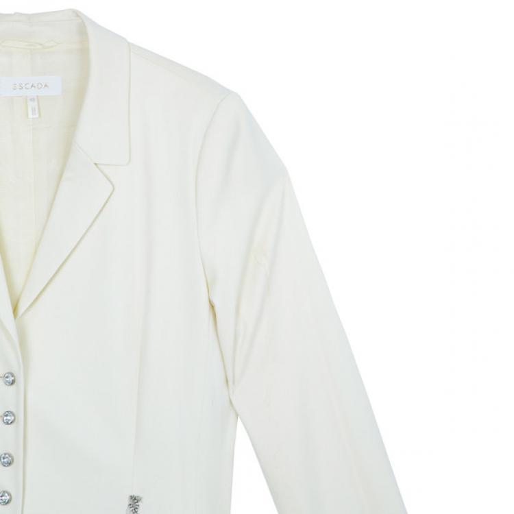 Pre Owned Escada Off-White Embroidered Suit M
