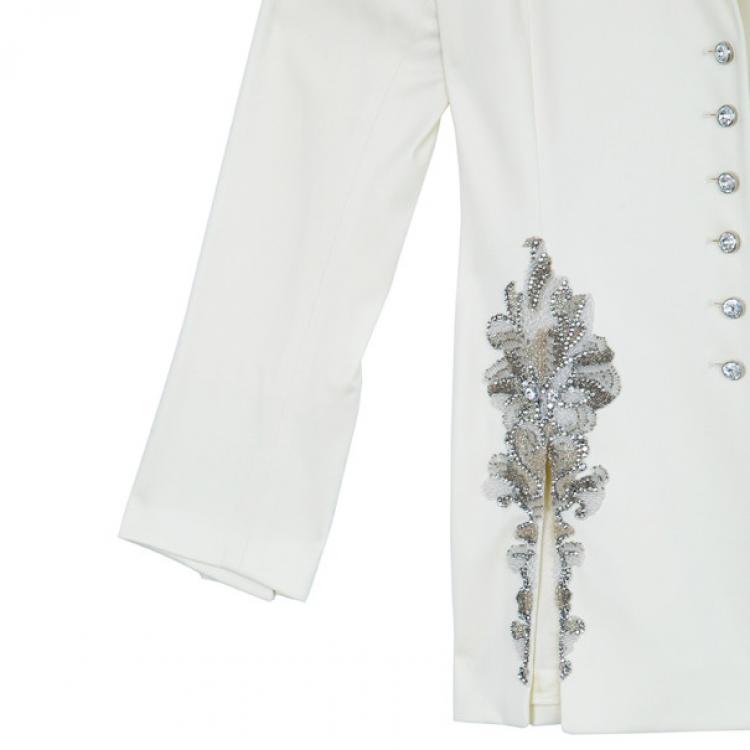 Pre Owned Escada Off-White Embroidered Suit M
