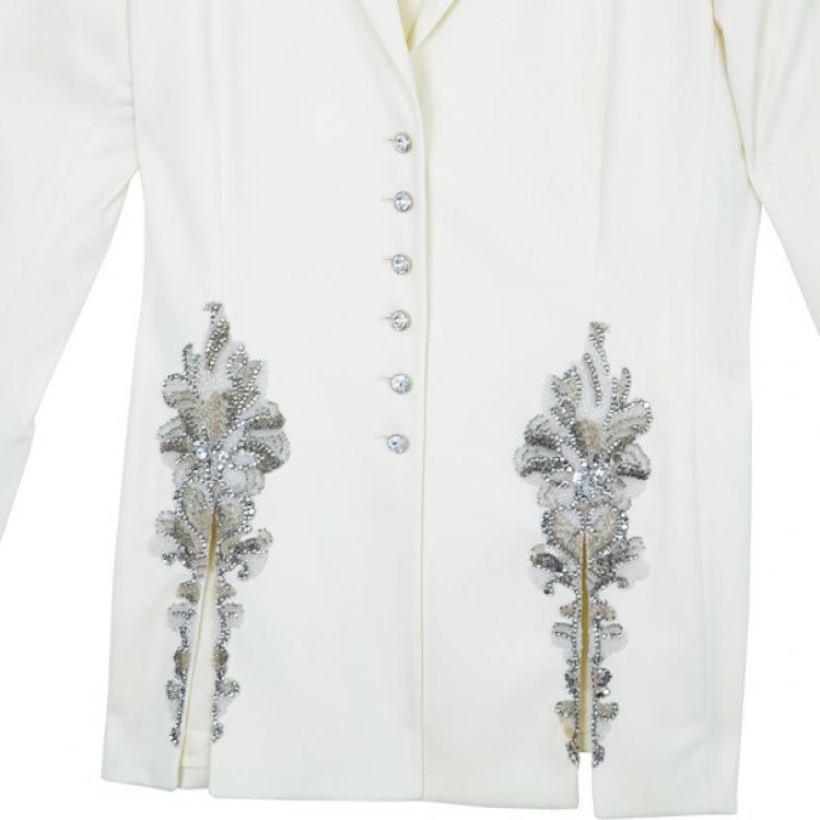 Pre Owned Escada Off-White Embroidered Suit M