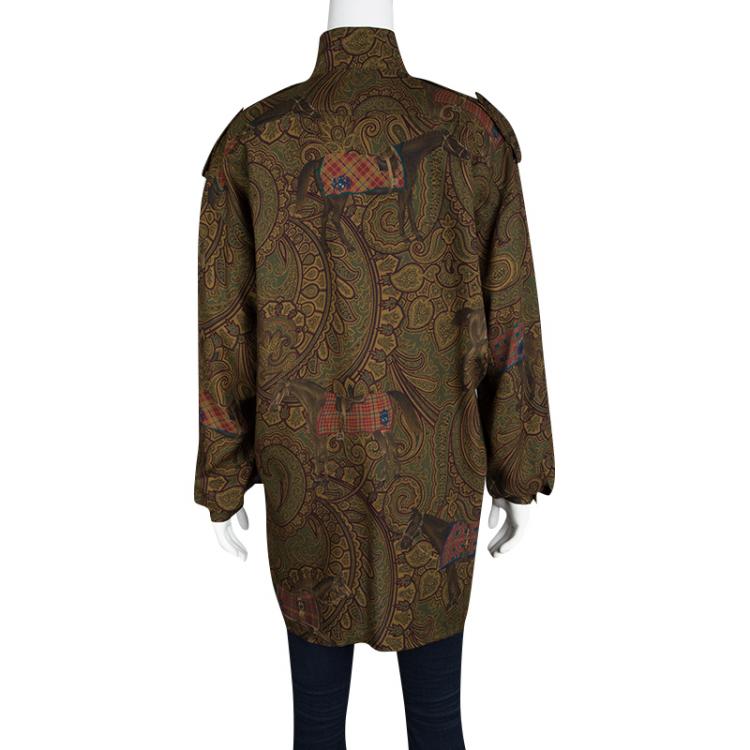 مملوكة مسبقًا Escada Margaretha Ley Multicolor Paisley Horse Print Wool Blouse M