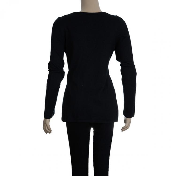 Pre Owned Escada Black Embroidered Long Sleeve T-Shirt M