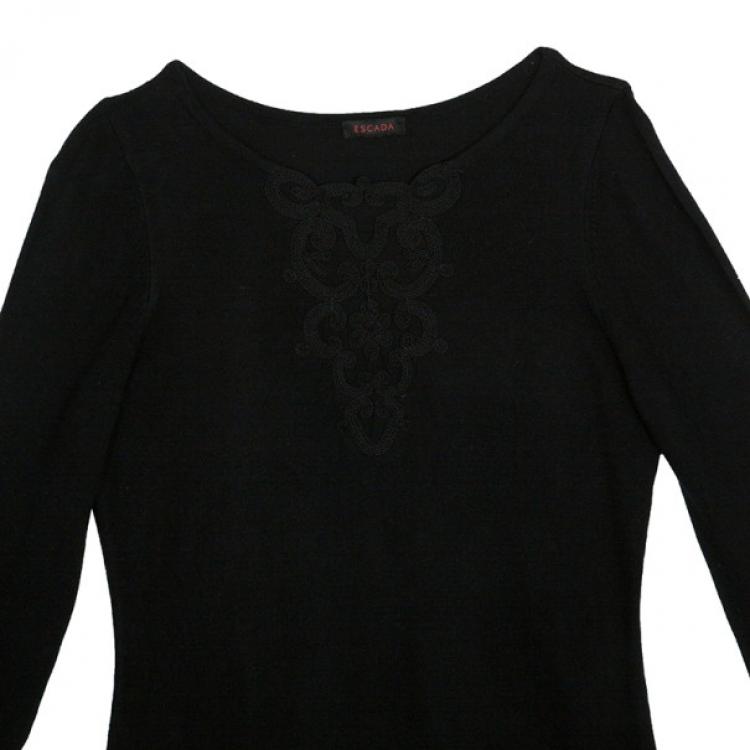 Pre Owned Escada Black Embroidered Long Sleeve T-Shirt M