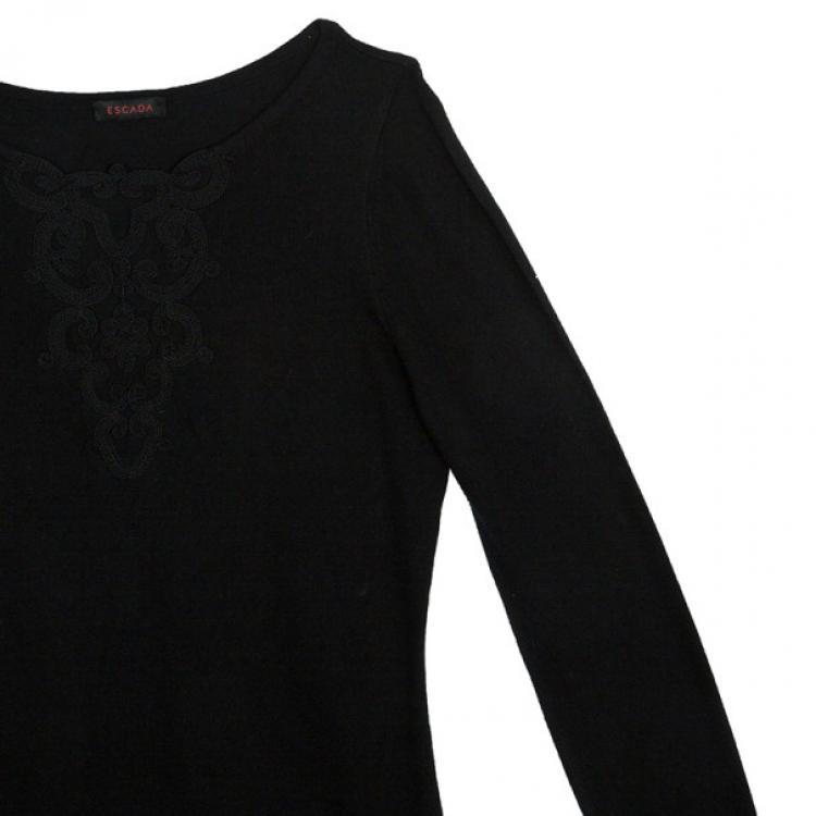 Pre Owned Escada Black Embroidered Long Sleeve T-Shirt M