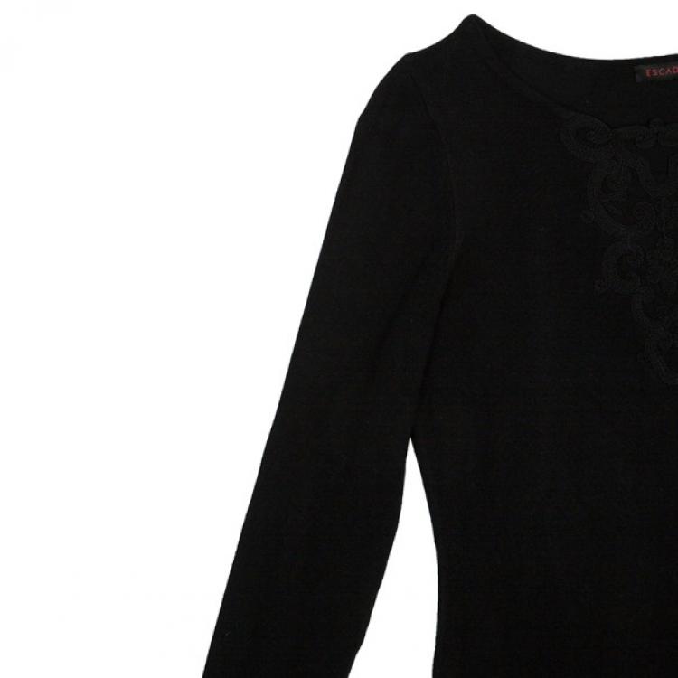 Pre Owned Escada Black Embroidered Long Sleeve T-Shirt M