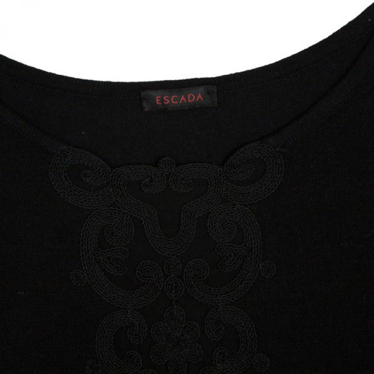 Pre Owned Escada Black Embroidered Long Sleeve T-Shirt M