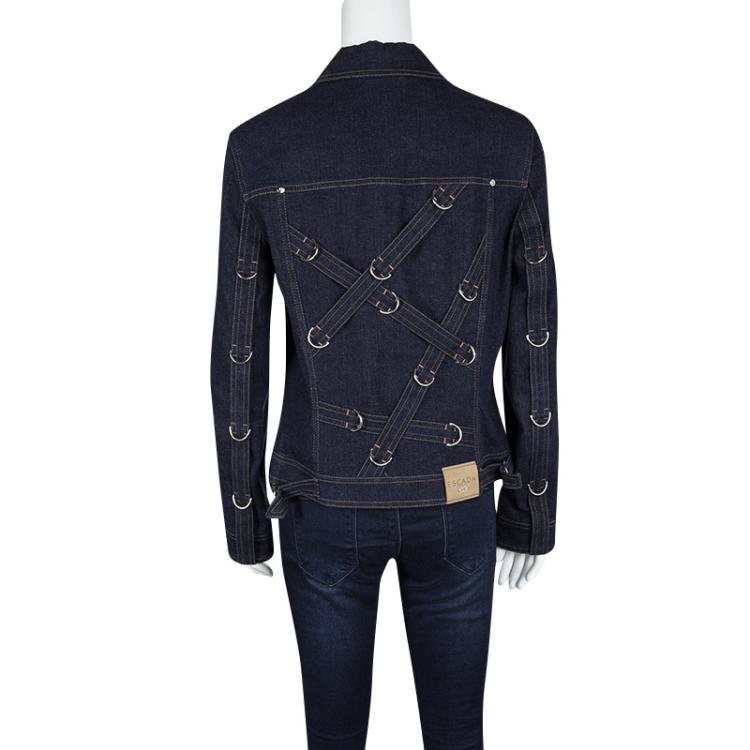 Pre Owned Escada Indigo Dark Wash Denim Buckle Detail Button Front Jacket S