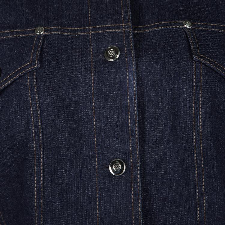 Pre Owned Escada Indigo Dark Wash Denim Buckle Detail Button Front Jacket S