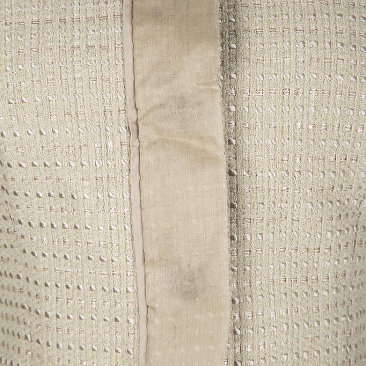 Pre Owned Escada Beige Textured Silk Trim Short Sleeve Jacket XS