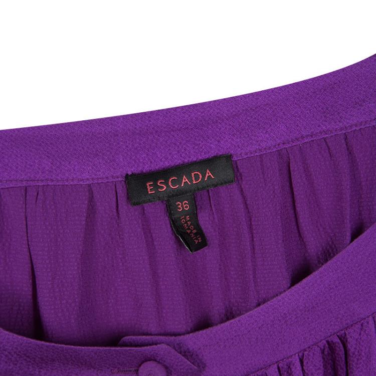 Pre Owned Escada Purple Textured Silk Ruffle Top XS