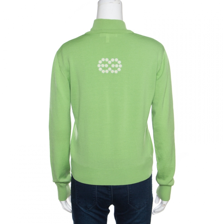مملوكة مسبقًا Escada Green Wool Floral Embroiderd Cardigan and Sweater Vest Twin Set M