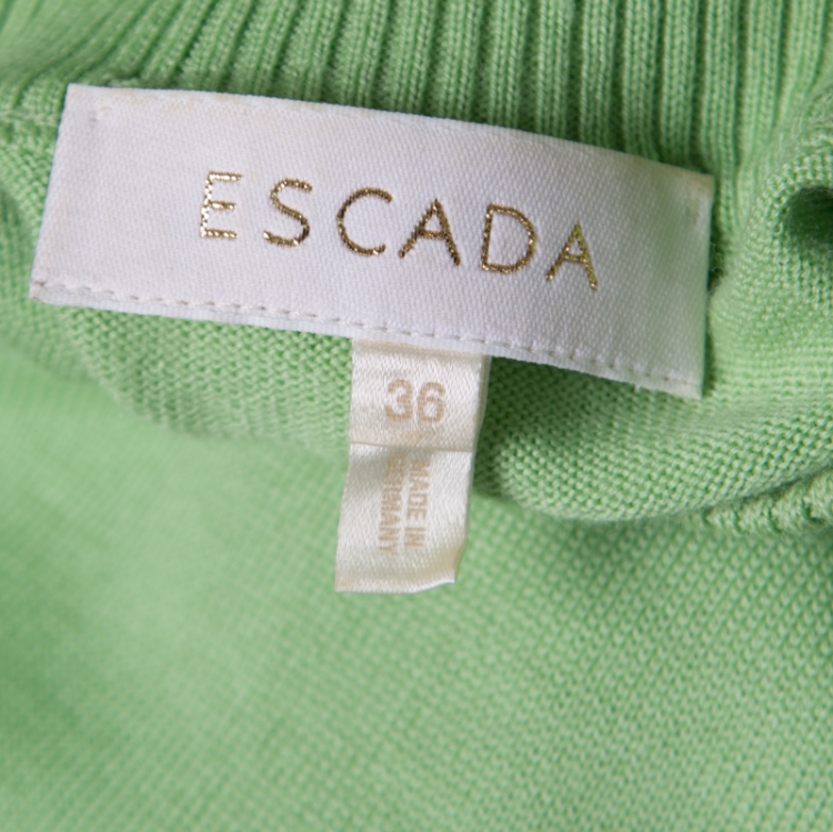 مملوكة مسبقًا Escada Green Wool Floral Embroiderd Cardigan and Sweater Vest Twin Set M