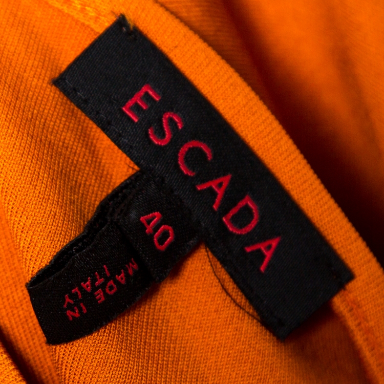 Pre Owned Escada Orange Knit Cascading Layered Sleeve Fitted Top M