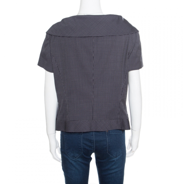 Pre Owned Escada Navy Blue Wool and Silk Jacquard Asymmetric Bow Detail Cropped Jacket L