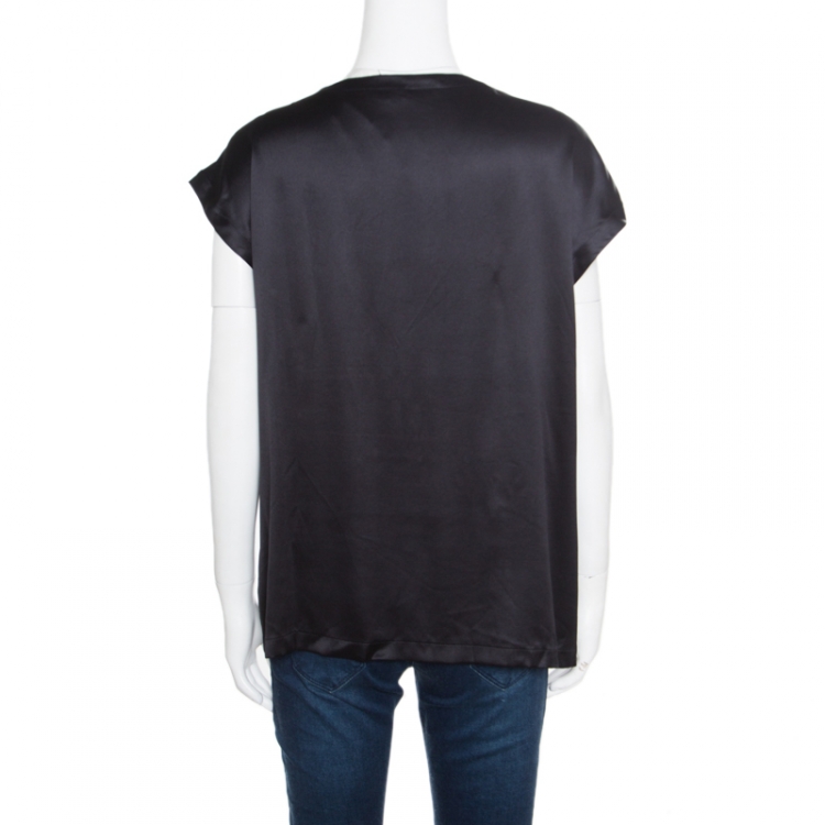 Pre Owned Escada Black Silk Chain Detail Asymmetric Neck Boxy Top L