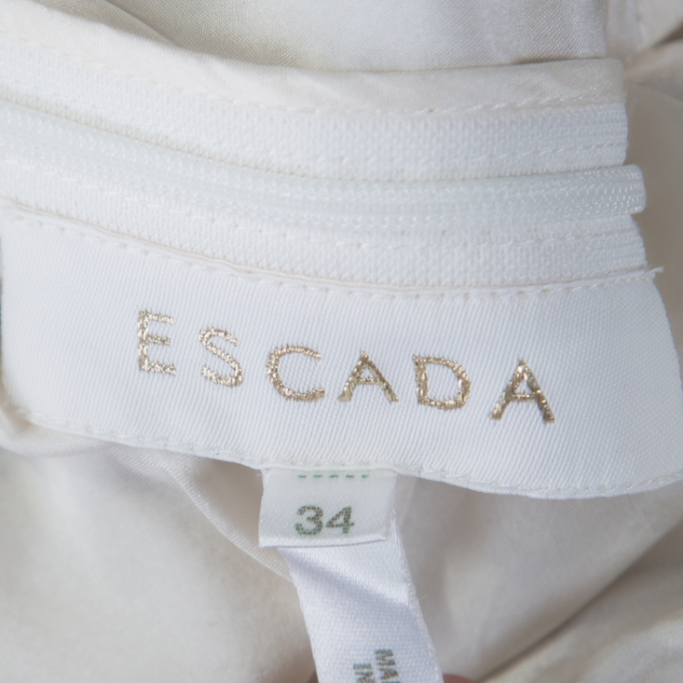 Pre Owned Escada Off White Floral Embellished Silk Sleeveless Maxi Dress S