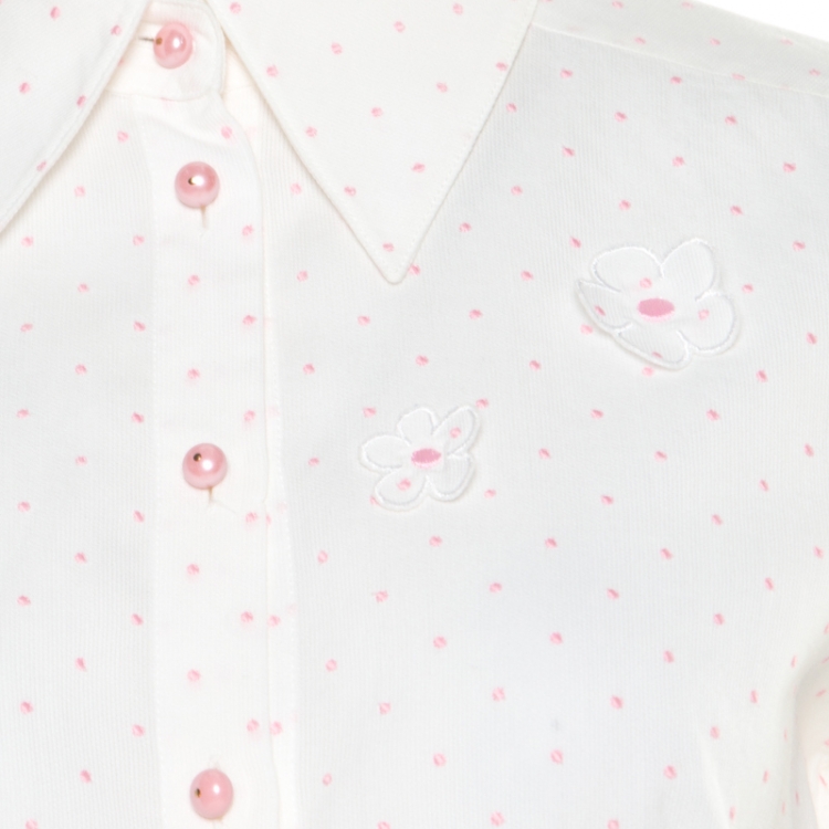 Pre Owned Escada White and Pink Cotton Dotted Floral Applique Long Sleeve Shirt M
