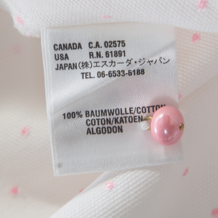 Pre Owned Escada White and Pink Cotton Dotted Floral Applique Long Sleeve Shirt M
