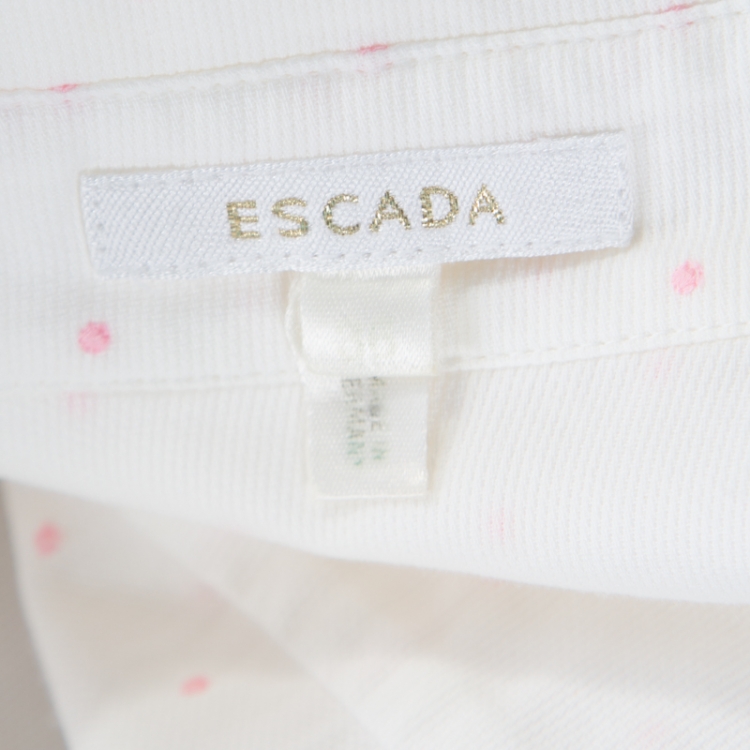 Pre Owned Escada White and Pink Cotton Dotted Floral Applique Long Sleeve Shirt M