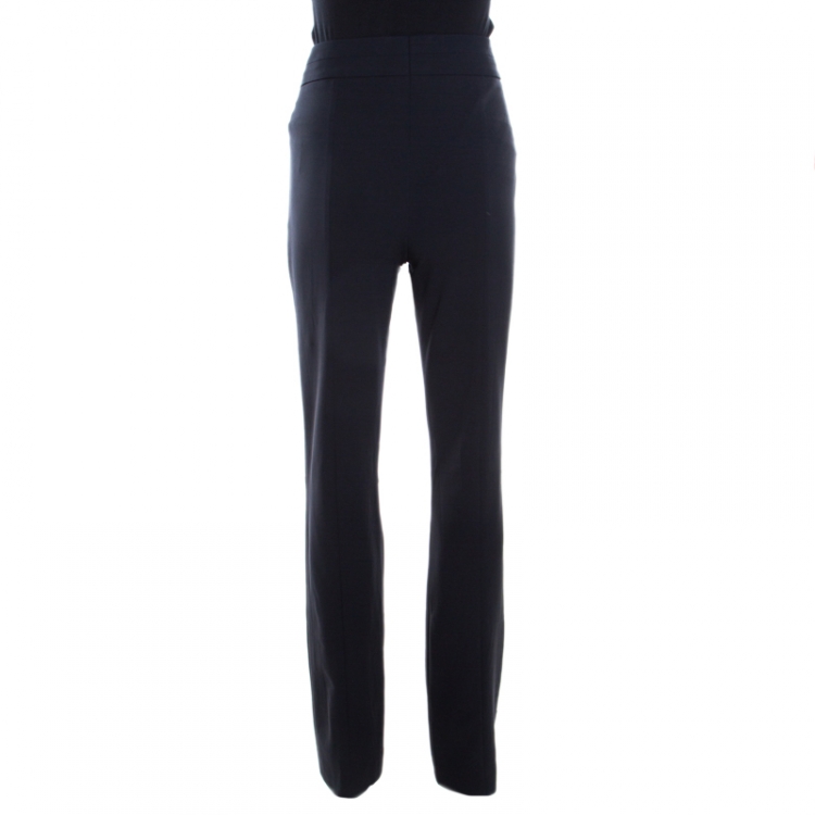 Pre Owned Escada Navy Blue Stretch Crepe Straight Leg Tritara Trousers M