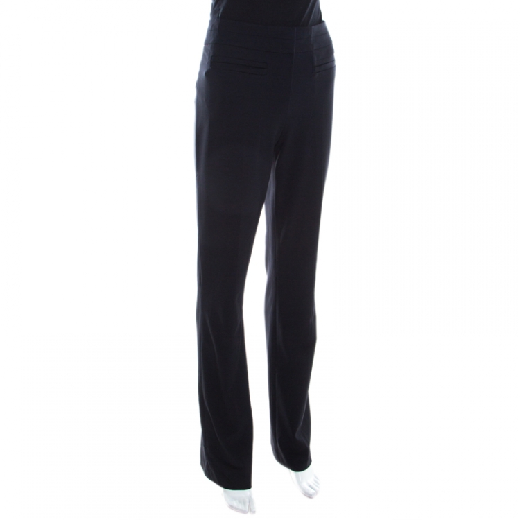 Pre Owned Escada Navy Blue Stretch Crepe Straight Leg Tritara Trousers M
