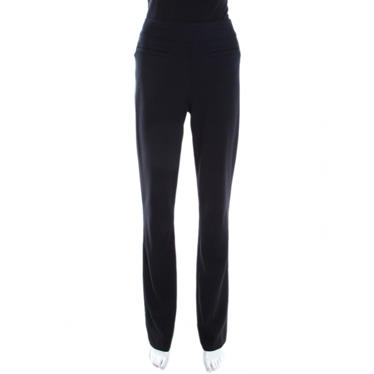 Pre Owned Escada Navy Blue Stretch Crepe Straight Leg Tritara Trousers M