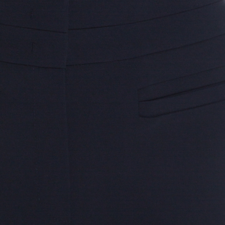 Pre Owned Escada Navy Blue Stretch Crepe Straight Leg Tritara Trousers M