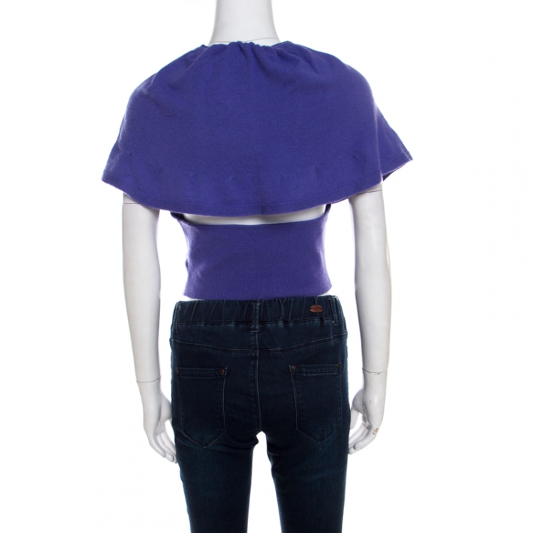 Pre Owned Escada Purple Angora Wool Cut Out Back Detail Caped Vest L