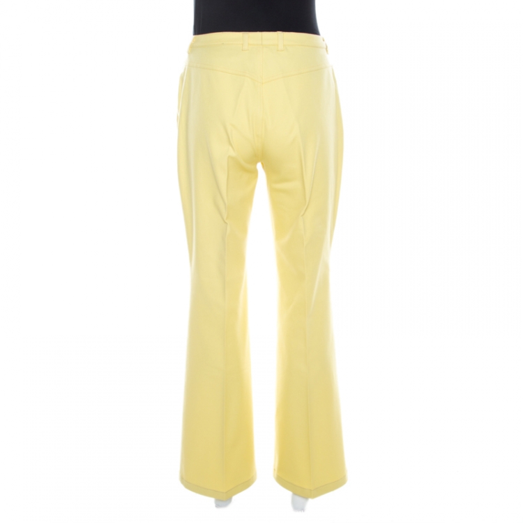 Pre Owned Escada Yellow Cotton Stretch Denim High Rise Flared Jeans M