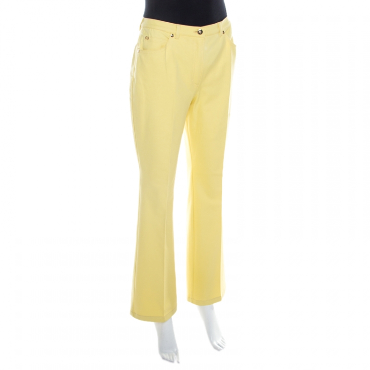 Pre Owned Escada Yellow Cotton Stretch Denim High Rise Flared Jeans M