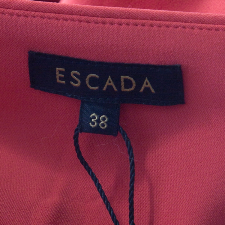 Pre Owned Escada Coral Orange Stretch Crepe Logo Buckle Detail Pants M 