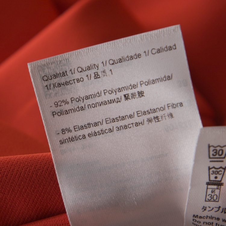Pre Owned Escada Coral Orange Stretch Crepe Logo Buckle Detail Pants M 