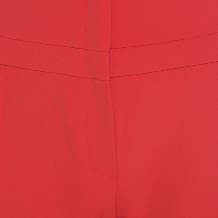 Pre Owned Escada Coral Orange Stretch Crepe Logo Buckle Detail Pants M 