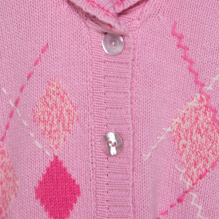 Pre Owned Escada Pink Cashmere Argyle Embroidered Detail Belted Cardigan L