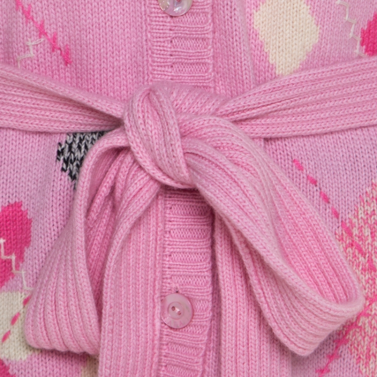 Pre Owned Escada Pink Cashmere Argyle Embroidered Detail Belted Cardigan L